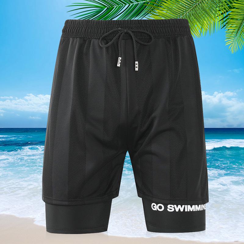 

2024 Men s Double Layer Anti-Embarrassment Swim Trunks - Loose Fit Beach Shorts 3XL