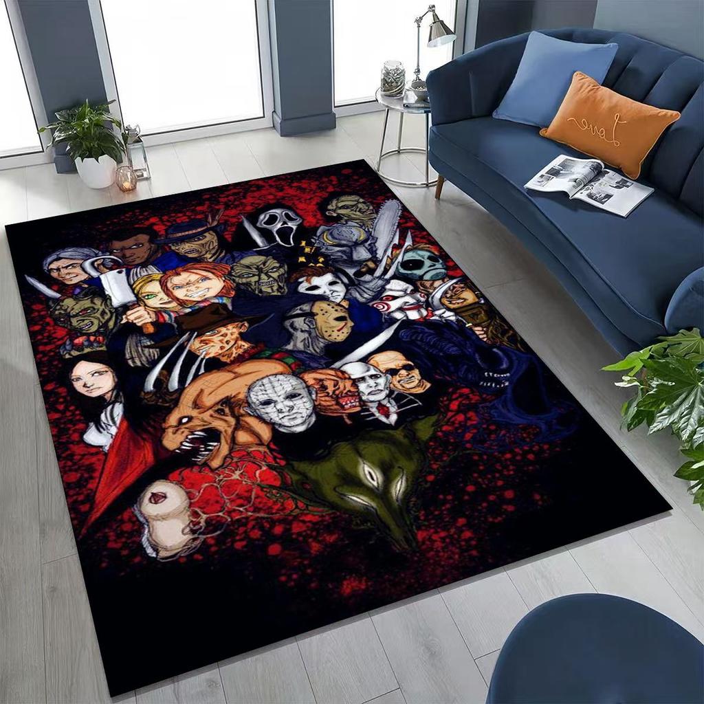 Horror Characters S-Scream Ghost Face Rug for Bedroom Living Room Sofa Home Doormat Decor, Large Kids Play Non-slip Floor Mat