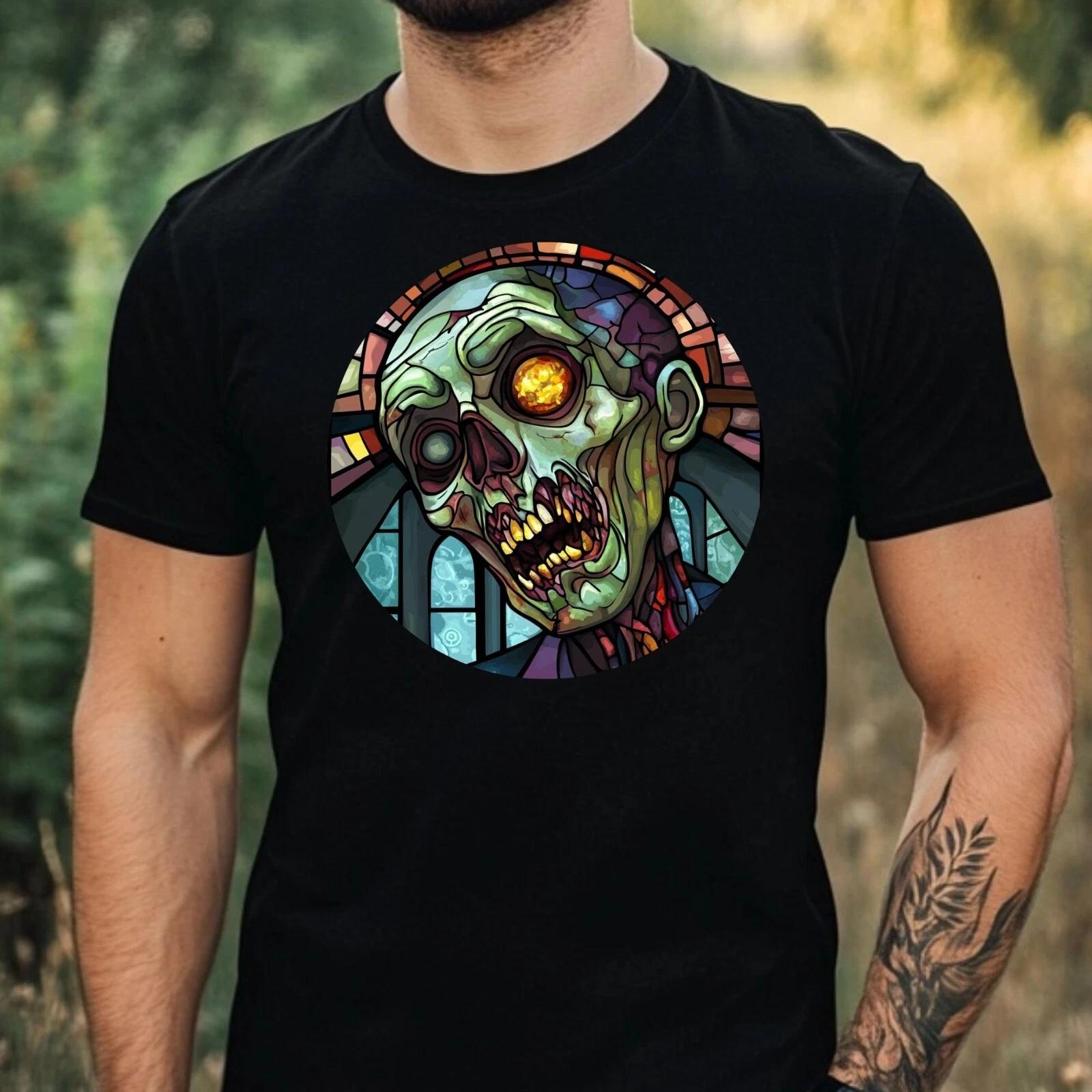 T-Shirt Herren Zombie Buntglas Motiv Baumwolle Größe XS bis 5XL M