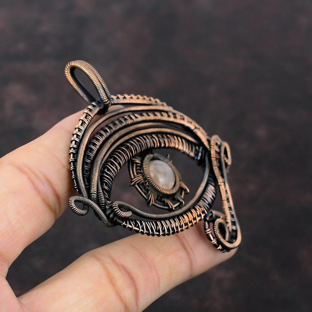 Evil Eye Rose Quartz Pendant Copper Wire Wrapped Pendant Handmade Gemstone Pendant Rose Quartz Jewelry Gift For Women Antique Copper Jewelry