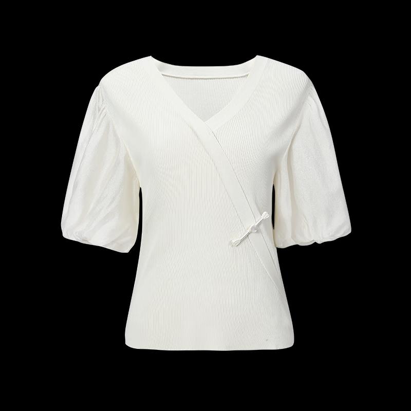 Women's New Chinese Style V-Neck Knit Short Sleeve Top