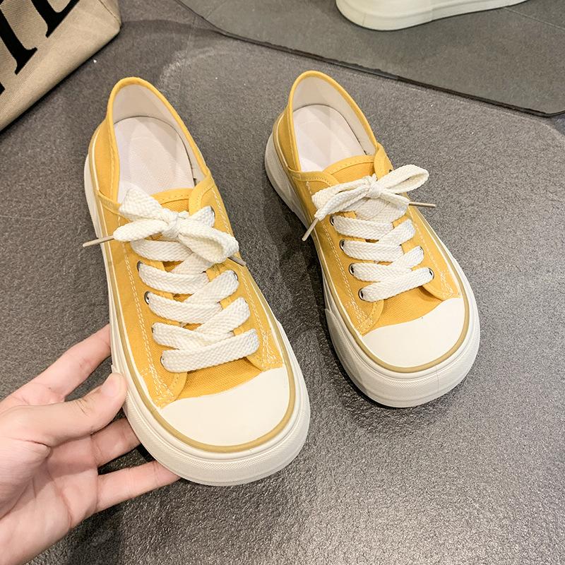 Milk Huhu Mango Big Wide Head Platform Sole Canvas Shoes Women's 2025 Little White Shoes Ins Korean Version Stepping Heel Two Wear Board Shoes