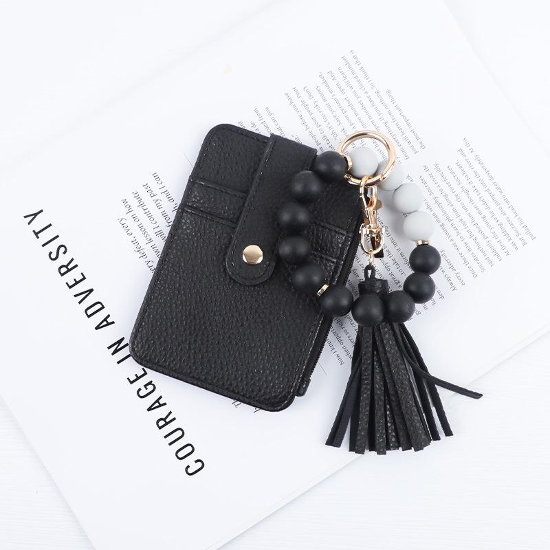 Beaded Tassel Keychain with Silicone ID Card Holder Wallet