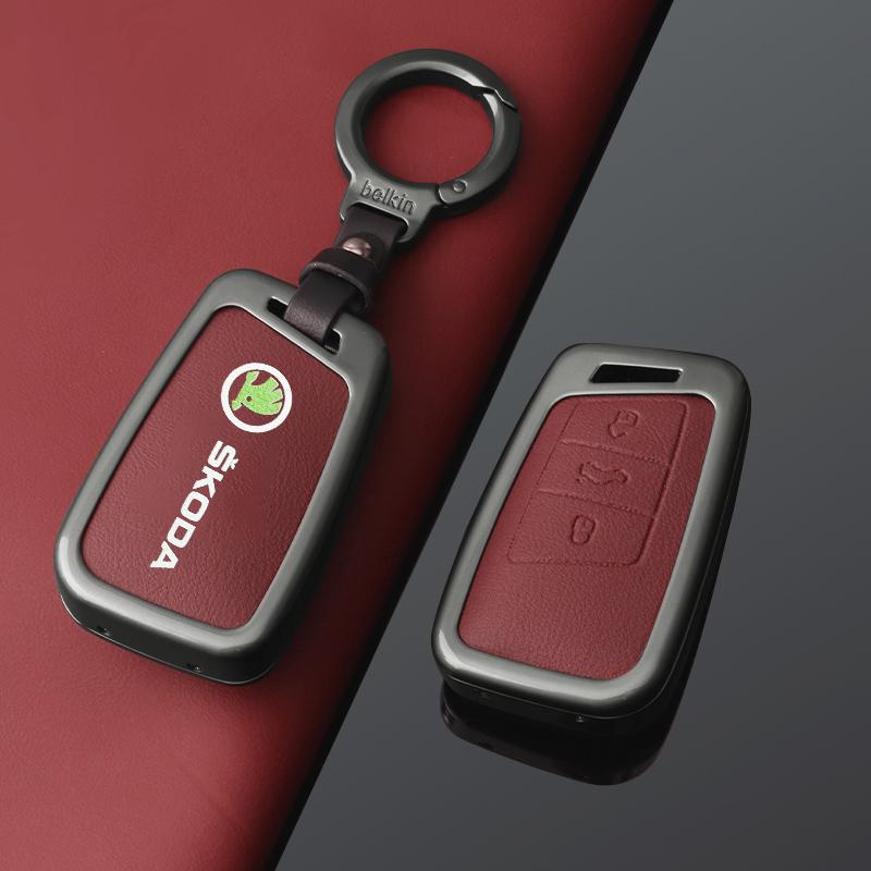 For Skoda Kodiaq Superb A7 High-Quanlity Leather Car Remote Key Case Cover Shell Auto Keychain Accessories agk633