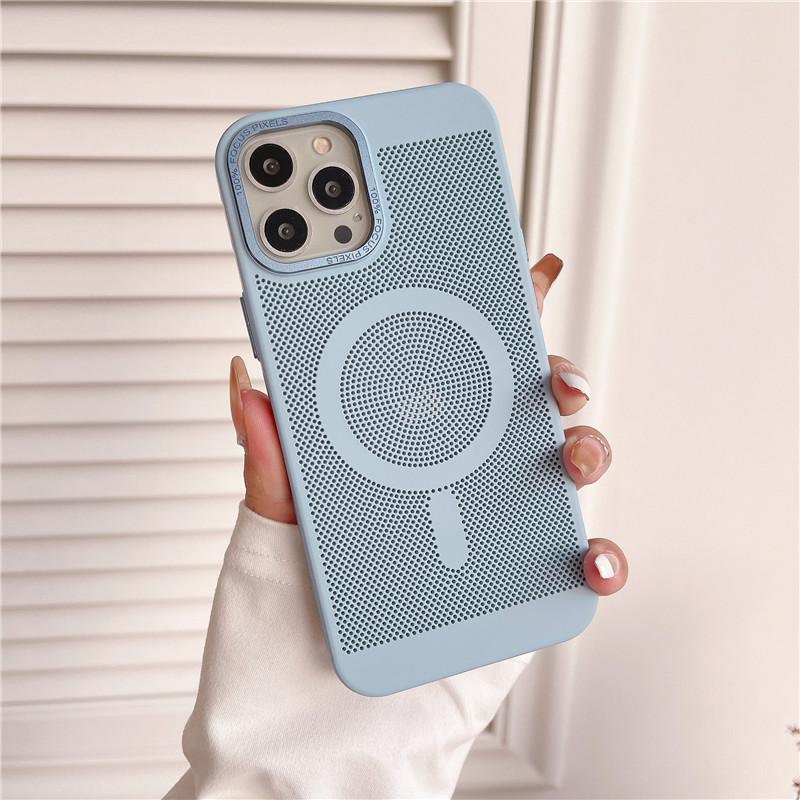 Camera Big Hole Grid Heat Dissipation Magnetic PC Case For iPhone 12 11 Pro Max Non-Slip Anti-fingerprint Back Protector Shell Cover