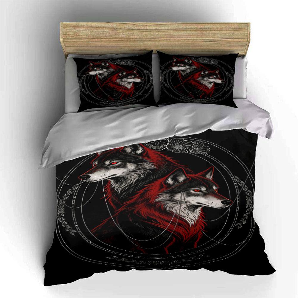 Red and black wolves. Bedding sets Duvet cover sets Duvet covers Pillowcases(1 * Duvet Cover 2 * Pillowcases, without duvet insert)