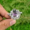 925 Silver Natural African Amethyst Multi Stone Flower Adjustable Ring