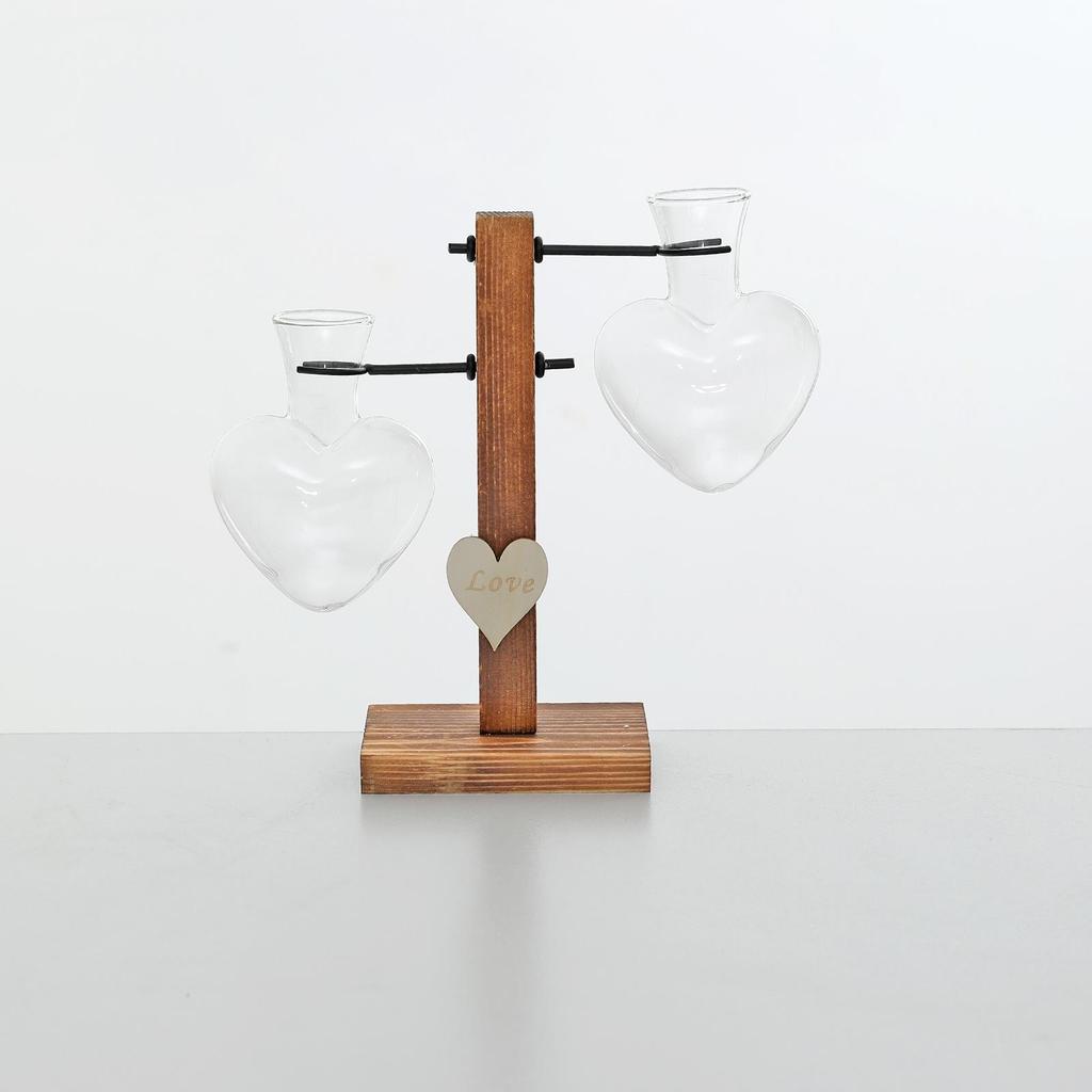 Wooden Frame Hydroponic Flower Vase - Transparent Ornament for Small Water Culture Plants