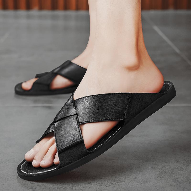 Large Size 48 Split Leather Slippers Men's Sandals Beach Flip Flop Summer Men's Shoes