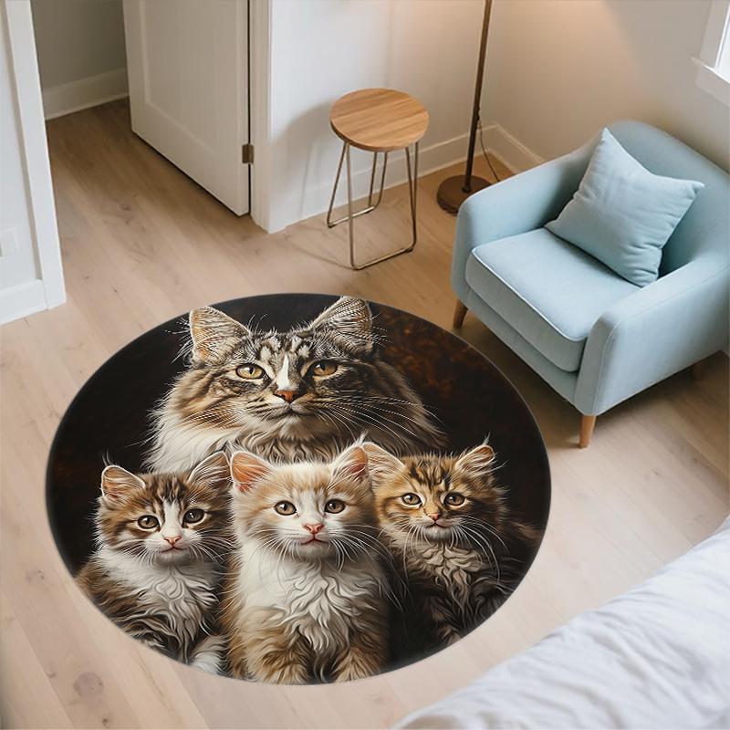 Black Maine Coon pattern round rug,Carpet Rug for Living Room Bedroom  Playroom ,Non-slip Floor Mat,Holiday Gifts and Birthday Gifts.
