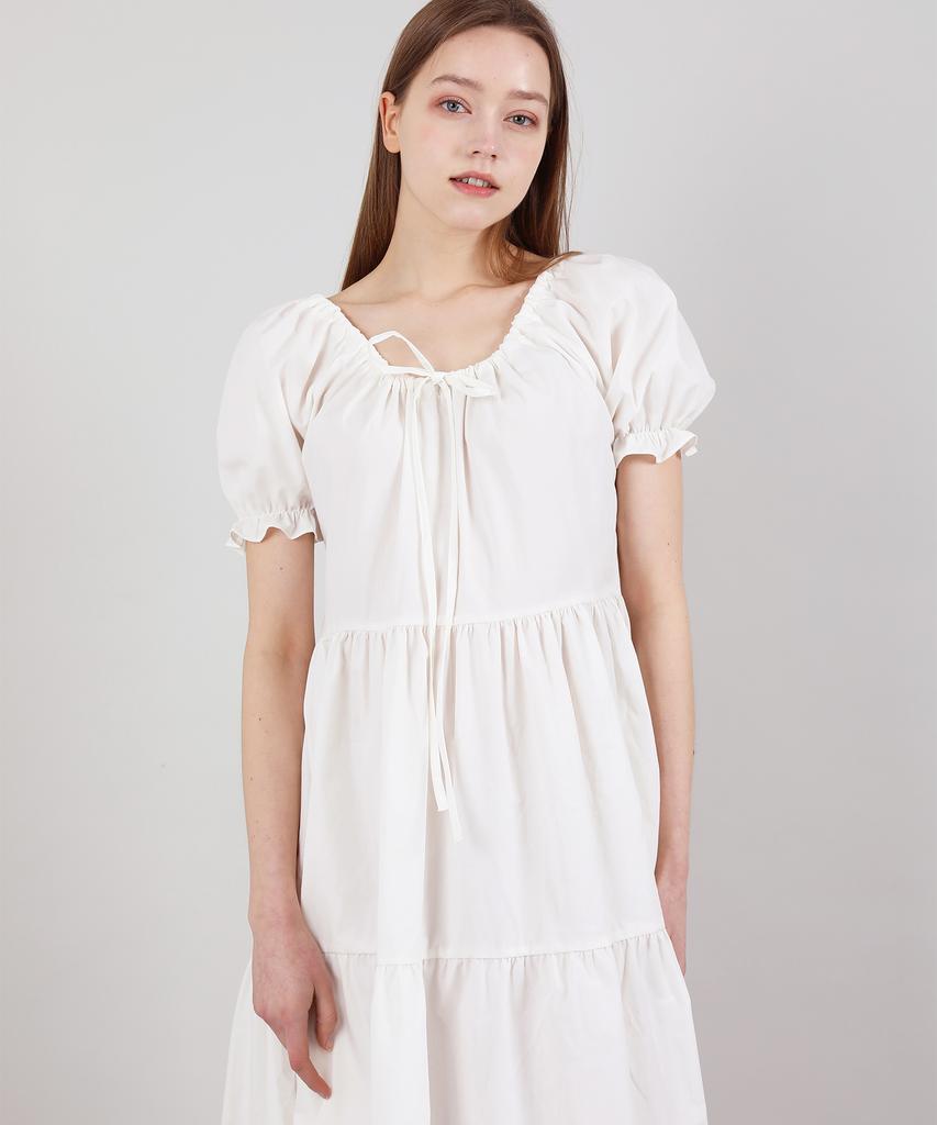 CATTLINE Romantic Shirred Long Dress (Ivory)