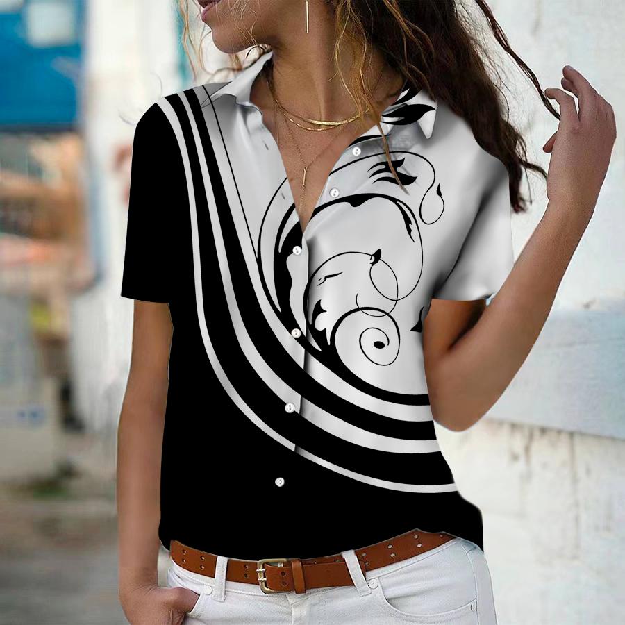 

Лето 2023, новая модная женская повседневная рубашка на пуговицах с короткими рукавами и v-образным вырезом с принтом листьев