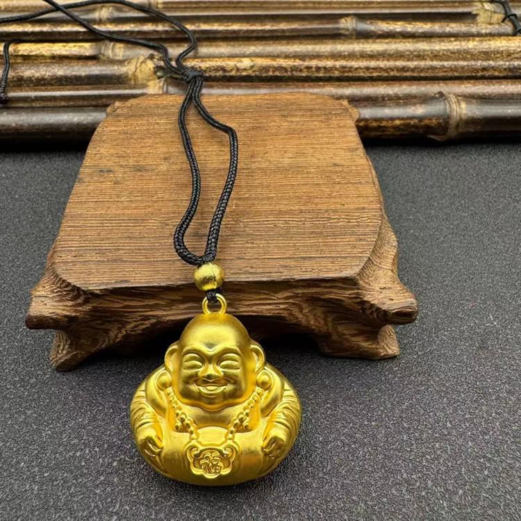 Vietnam Gold-Plated Flame Guanyin Buddha Necklace with Dragon Pixiu and Peace Pendant