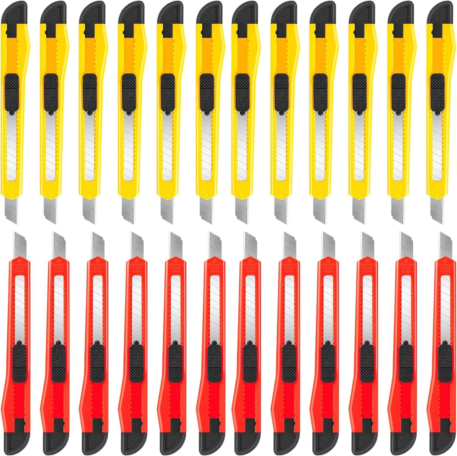 

24 шт. Ножи для вскрытия коробок 9 мм с широким лезвием, универсальный нож, нож для вскрытия коробок, выдвижной, компактный, для длительного использования, для тяжелых работ, для офиса