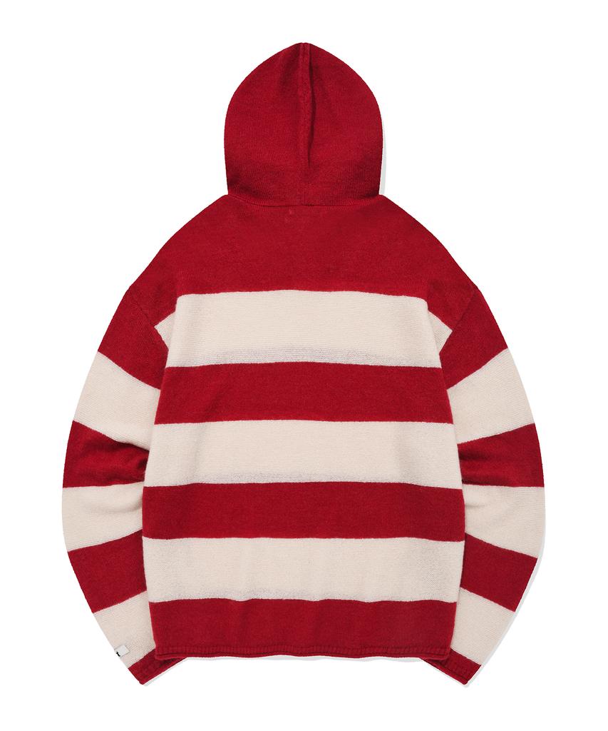 FALLETT Striped Sheer Knit Hoodie Red