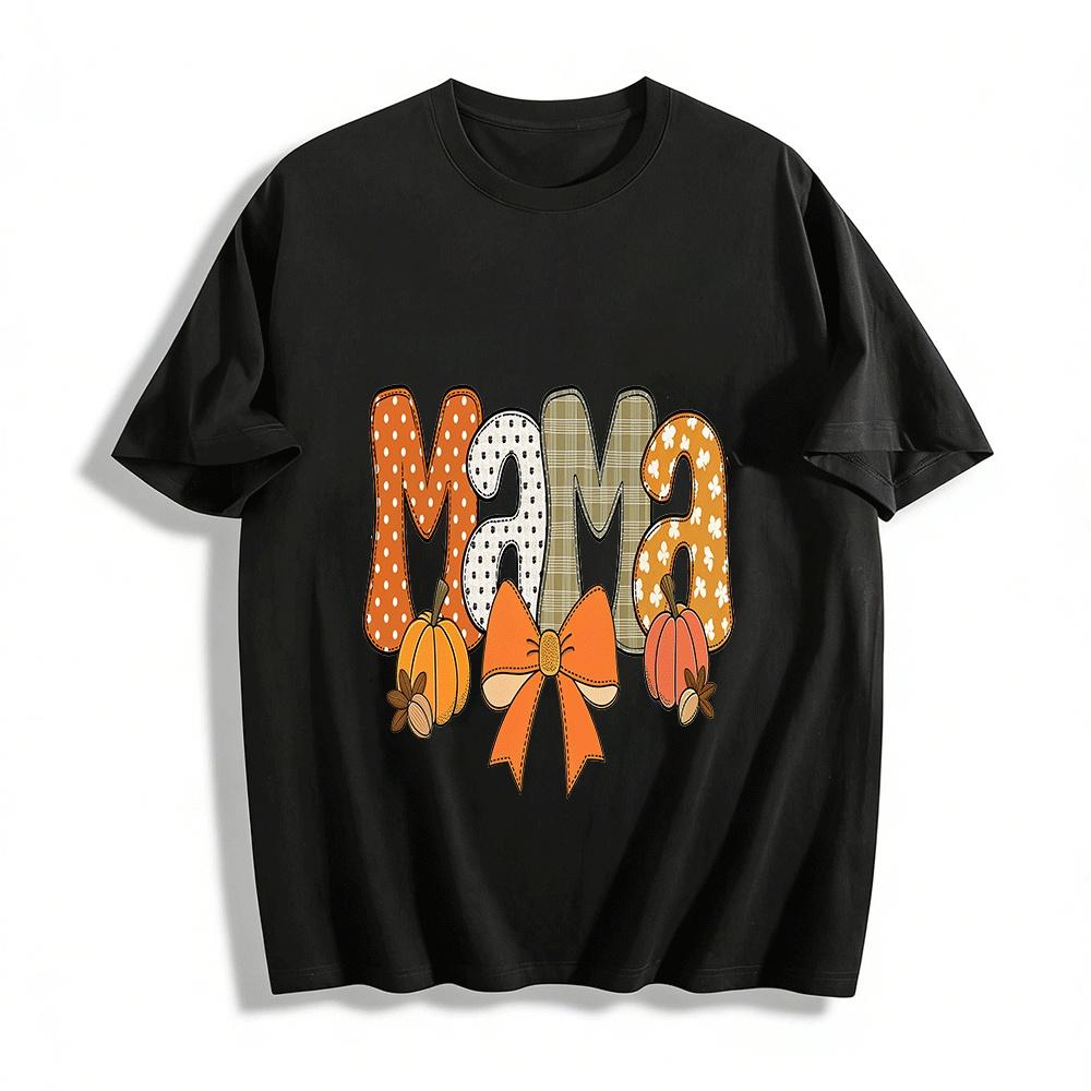 Fall Thanksgiving Mama Pumpkin Print Casual Top Pure cotton T-shirt XXS