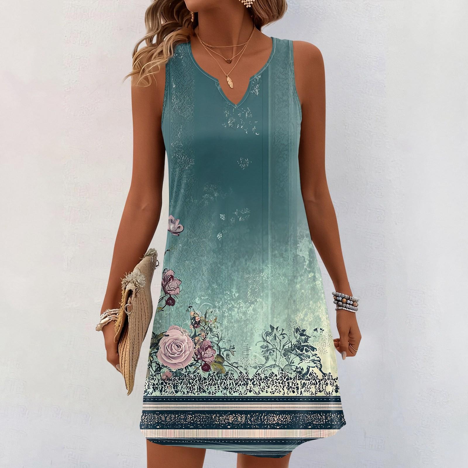 

Женские летние платья с V-образным вырезом и принтом без рукавов Сарафан Повседневное платье M