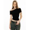 American Style Short Sleeve T-Shirt Women'S Slim Fit Shoulder Buckle Process Summer Sensation Black Color Fashionable Top