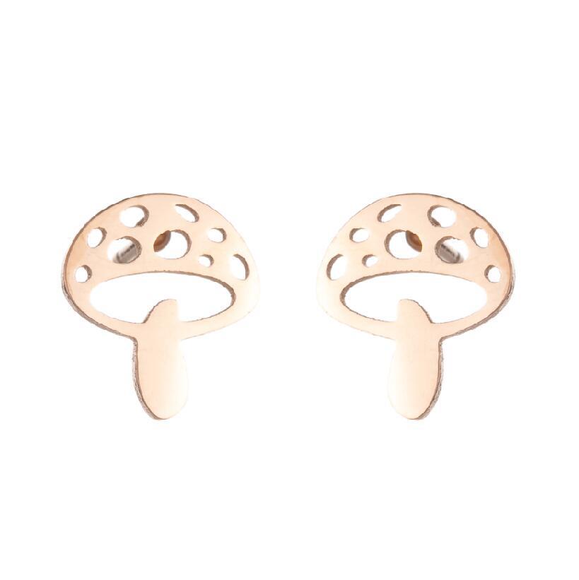 Halloween Cherry Studs, Mushroom Earrings & Hollow Bear Paw Heart Ear Cuff - Stainless Steel Jewelry