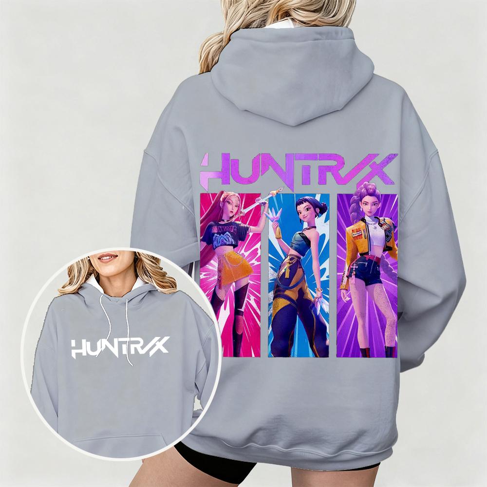New Women's Oversized Hoodie with KPop Demon Hunters Animated Characters Print Dual-Side Art Design for Casual Daily Wear
