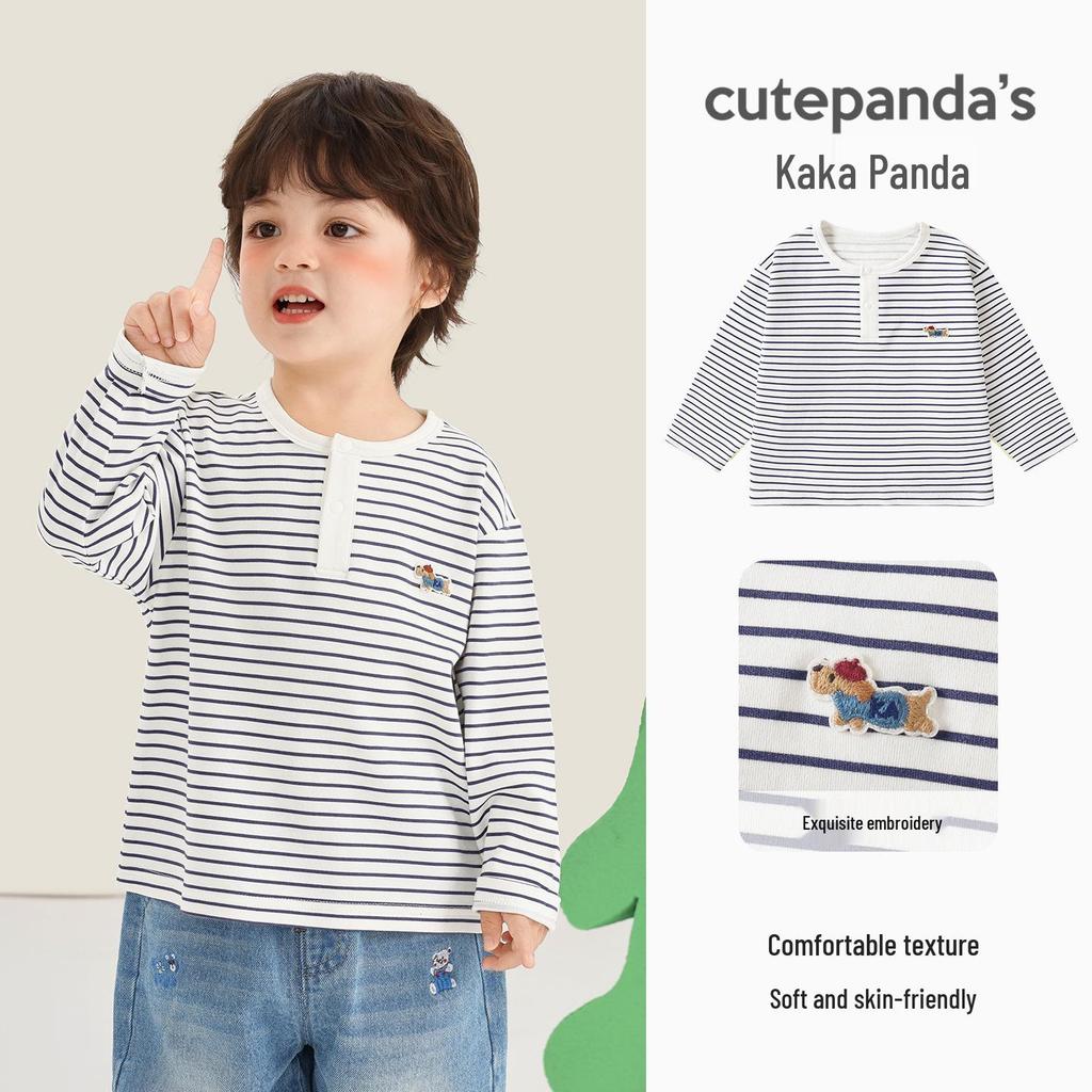 Kaka Panda Kids' Long Sleeve Spring T-shirt - Trendy Base Layer for Boys and Girls