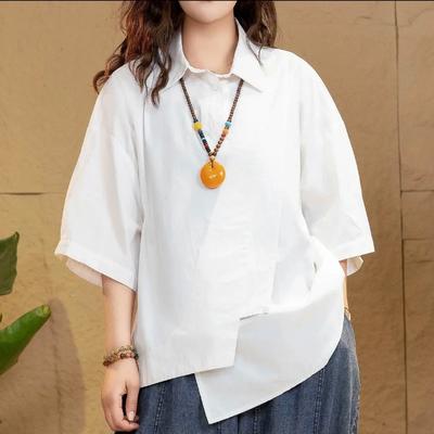 Kurzärmeliges Lässige Mode Damen Sommer Neu Unregelmäßig Locker Einfarbig Asymmetrisches Hemd