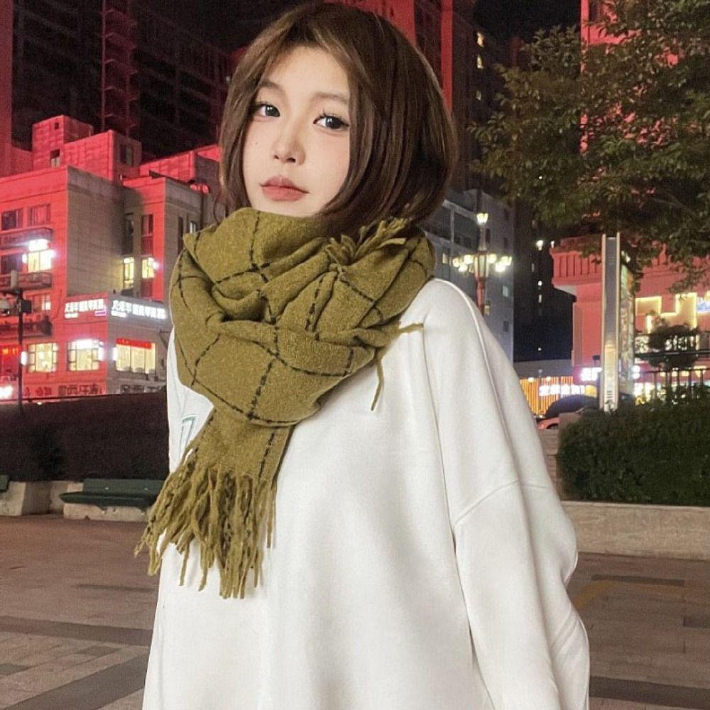 Tassel Plaid Wool Scarf Cashmere Shawl Cape Wraps Warm Winter Cashmere Scarves  Women/Men