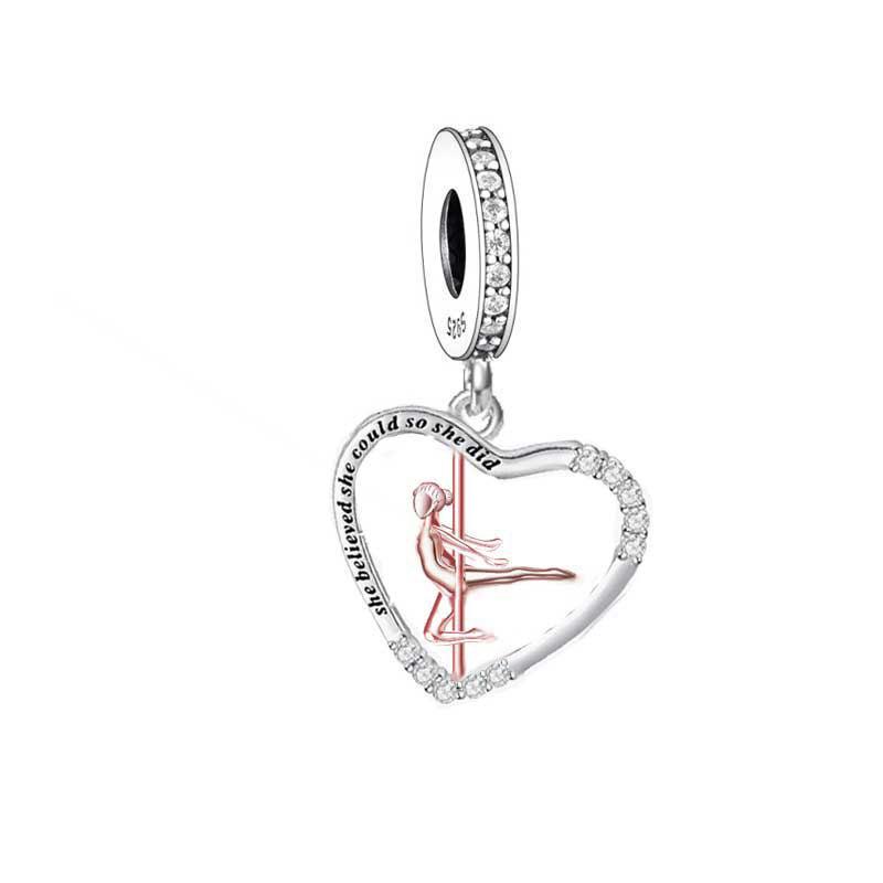 FC Šperky Fit Originální náramek s přívěsky Pan 925 Sterlingového stříbra Tanečnice Gymnastka Balerína Korálek Pro výrobu Baletních přívěsků