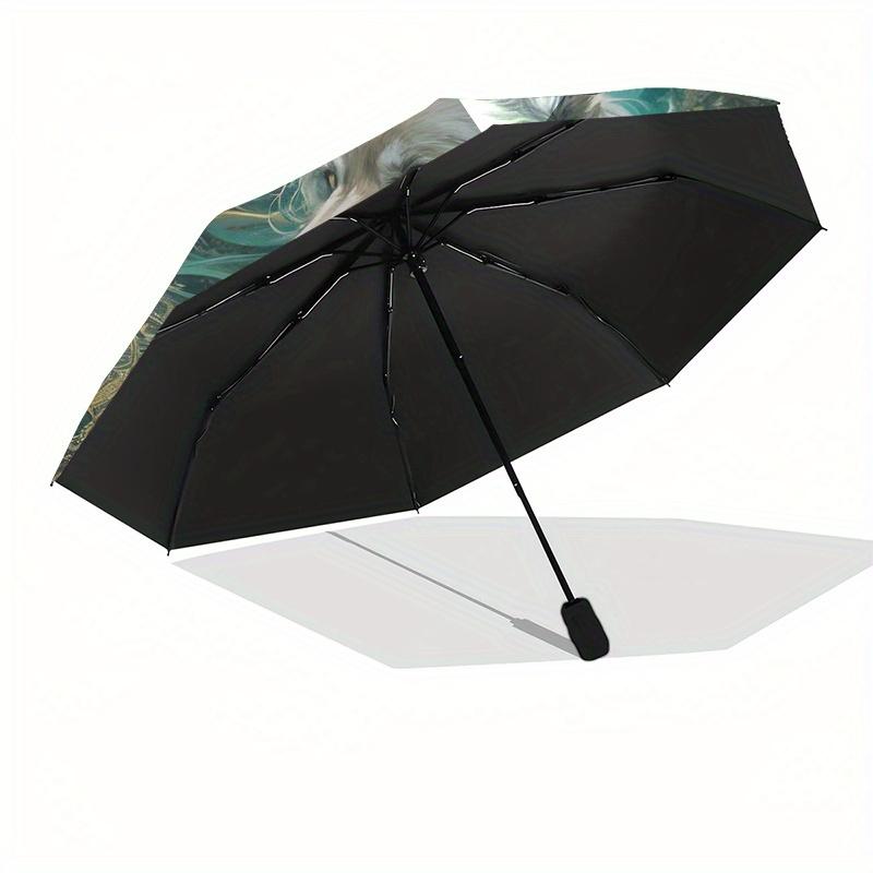 "Enchanted Wolf Fantasy Art Print Mystical Wildlife Decor"Umbrella, Portable 3-Fold Compact Umbrella for Men & Women ES5