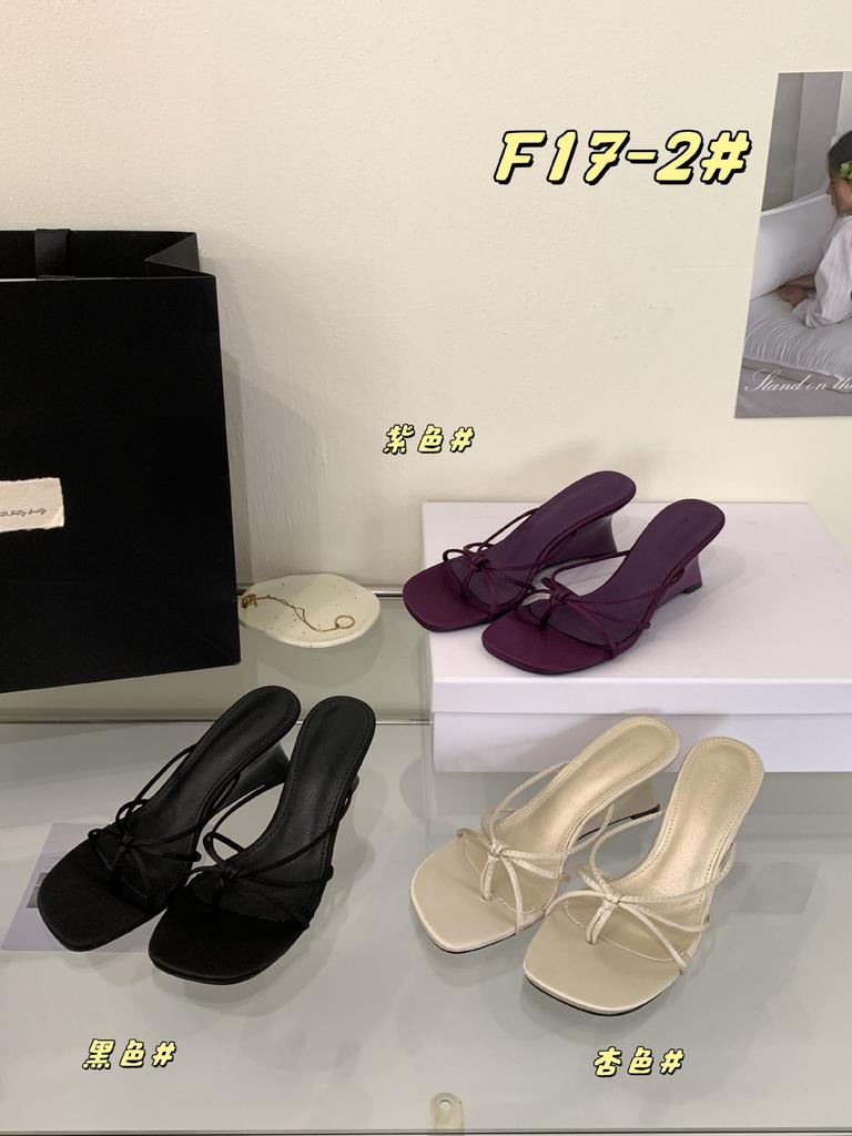 2025 summer new thin strap combination square head clip foot flip-flop slope heel middle heel wear women's sandals high heeled slippers