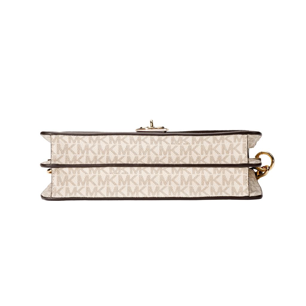 Michael Kors MK Greenwich Borsa a Spalla con Stampa Logo Vintage Donna Borsa a Spalla Bianco Vaniglia Rosa Nudo 30H1GGRL6B-173