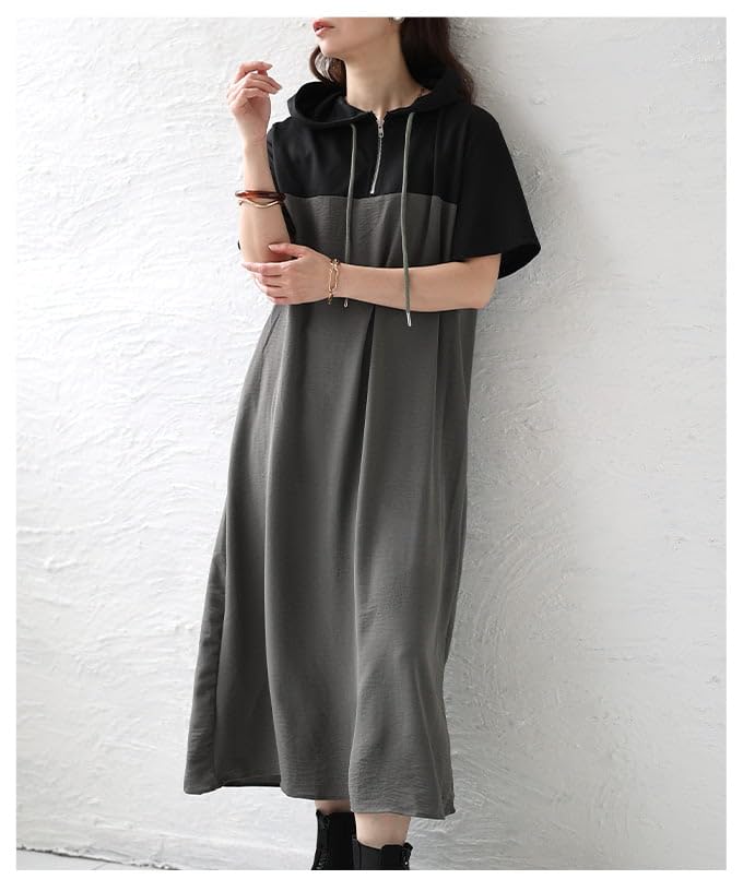 A hoodie dress for women featuring a Long short and Perfect for Free stylish, one-piece color-block design. length, sleeves, hooded, flattering,