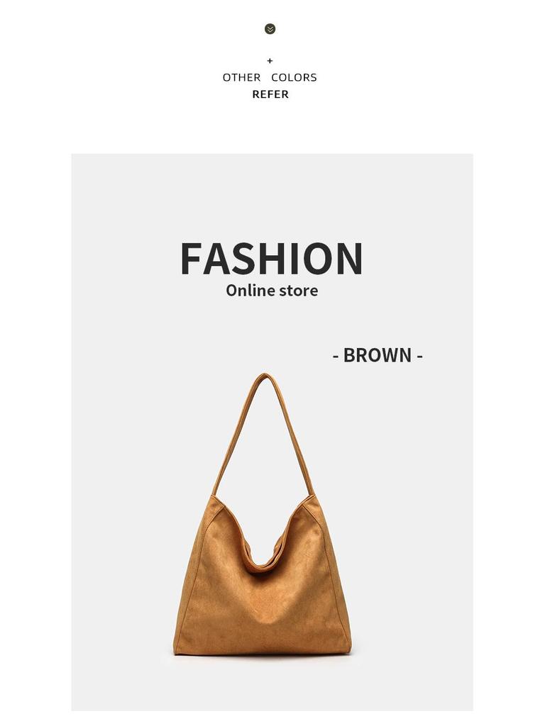 2025 Suede Large-Capacity Retro Shoulder Tote - Solid Color
