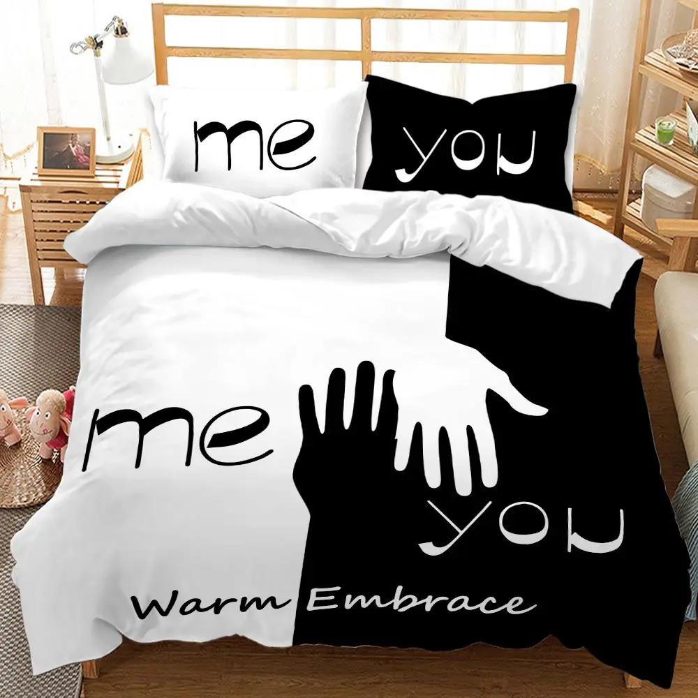 Black and White Duvet Cover Couple Black and White Twin Bedding Set Her Side and His Side Full Queen King Polyester Qulit Cover