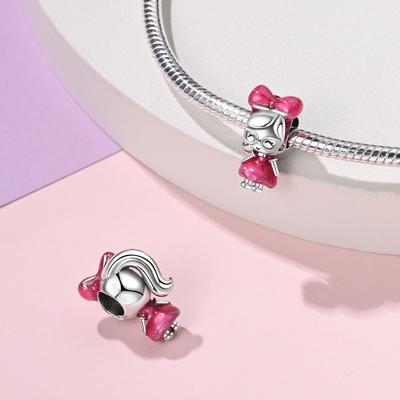 Pink Bow Ponytail Girl Charms Copper Original Beads Fit Originalcharms Bracelet Beads Jewelry Gifts For Women