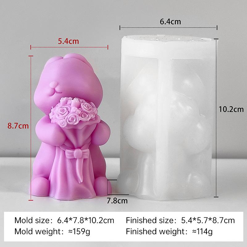 3D Valentine's Day Cartoon Bunny Candle Mold DIY Holding Heart Rabbit Handmade Aroma Candle Plaster Ornament Molds