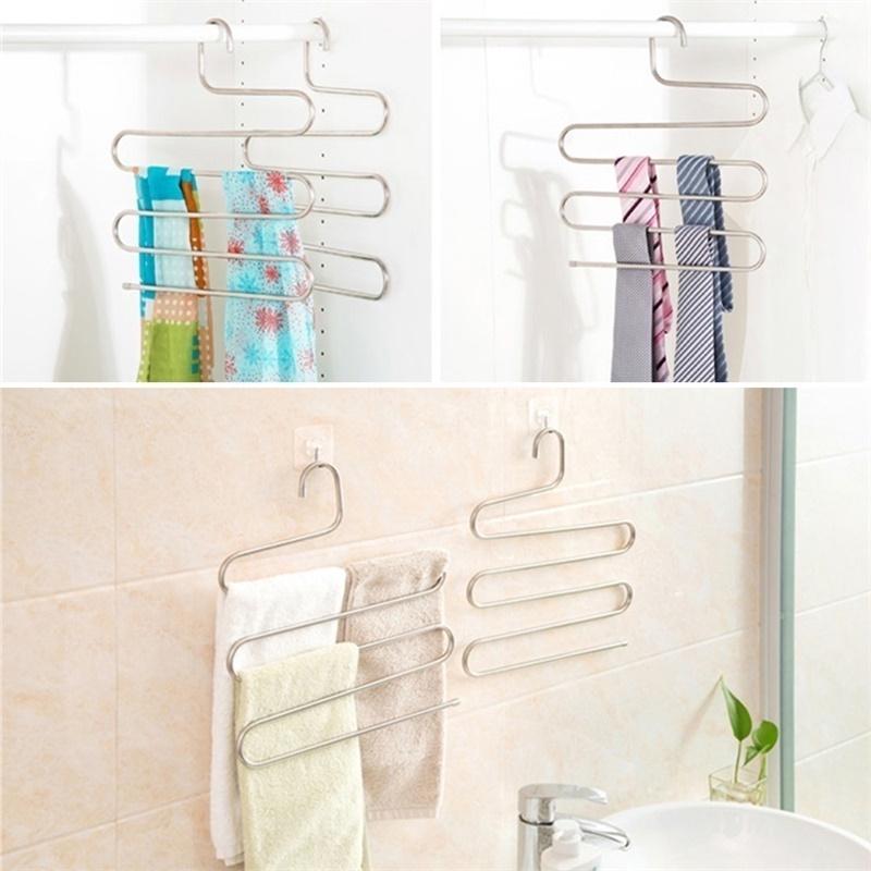 Multilayer Stainless Steel Magic Pants Hangers Space Savers Storage Rack for Hanging Jeans Scarf
