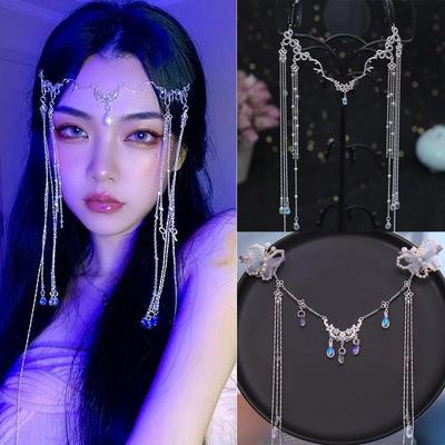 Elegant Shinning Rhinestones Long Tassel Hairwear Waterdrop Crystal Retro Hairband for Women Chinese Style Accessoriesbridesmaid