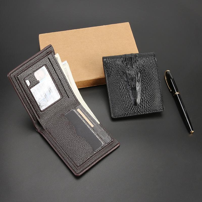 Cryptotext Proxy Men's Wallet Short Horizontal Vertical Oil Wax Pressed Crocodile Head Wallet Retro