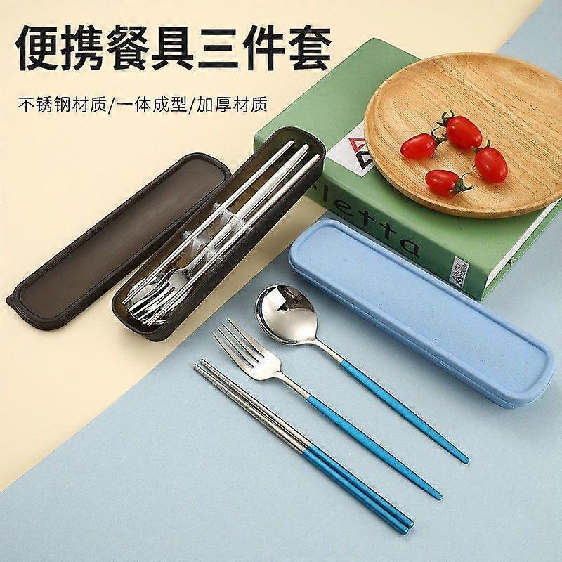 Black and Three-piece Set (black Box) Single Stainless Steel Portable Cutlery Set Chopsticks Three-piece Set Fork Spoon Chopstick Box Student Storage