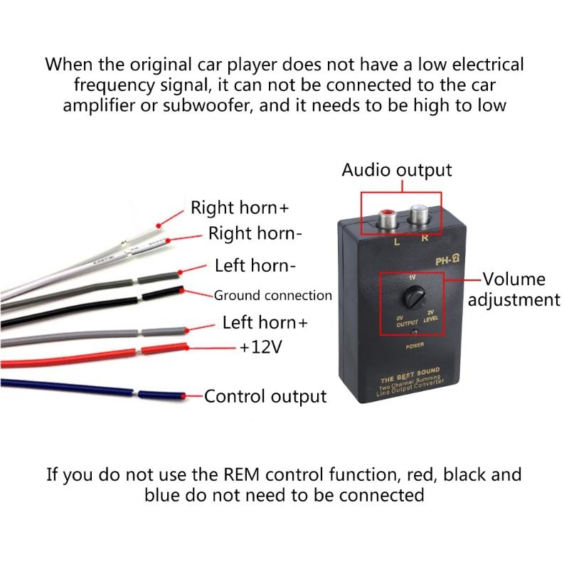 Car Stereo High to Low Level Converter,Auto Car RCAs High to Low 2-Channel Line Output Adapter with Wire
