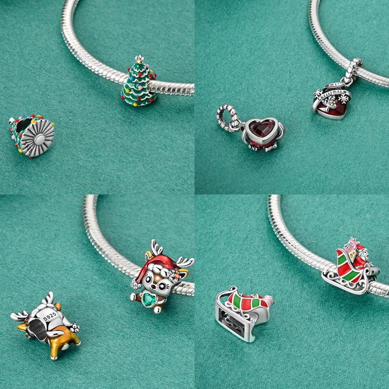 Copper New Christmas Charms Elk Santa Claus Bead Snowflake Bell Snowman Charm Fit Original Bracelet Diy Jewelry For Women