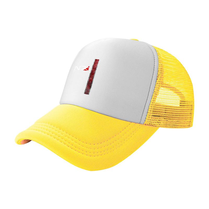 Red Line Logo Mesh Trucker Hat with Breathable Back Panel and Structured Front Design for Outdoor Wear