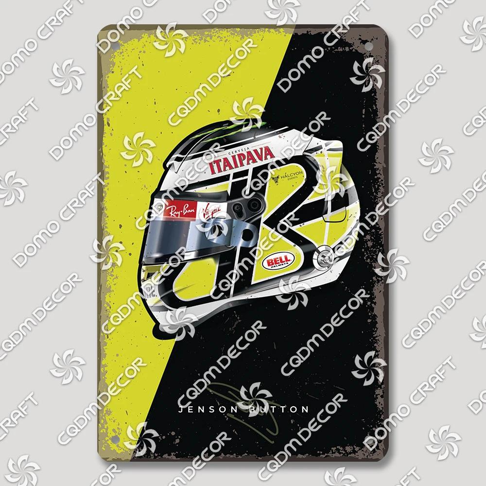 Vintage F Racer Helmet Metal Tin Sign Wall Art Decor  Sport Car Helmets Poster Plaque for Garage Racing Club Bar Pub Home