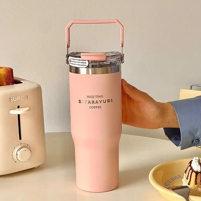 20oz Large Capacity Thermal Bottle for Girls Women Vacuum Insulation Cold Water Cup Portable Double Drink Straw Car Coffee Mug