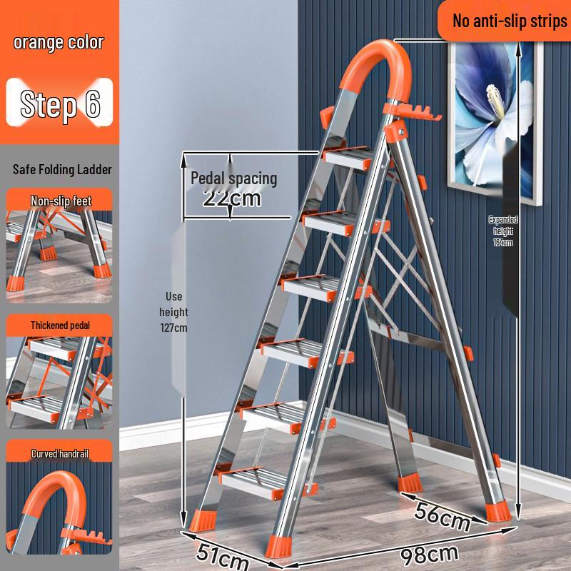 Stainless Steel Folding A-Frame Ladder - Portable, Multi-Functional, 3-5 Step Indoor Ladder