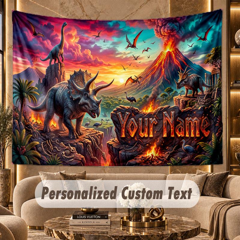 Dinosaur (257) Theme Personalized Tapestry Custom Name Text Wall Hanging Tapestry Home Background Decoration