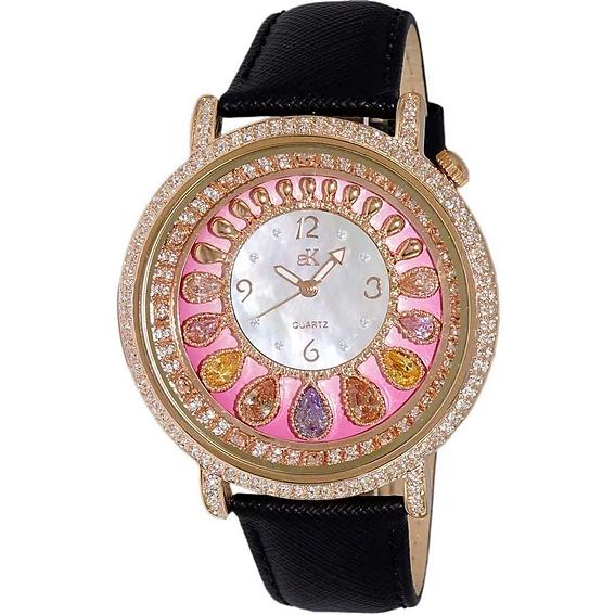 Photos - Wrist Watch Adee Kaye Tear Drop Collection Crystal Accents Pink And White Mother Of Pearl Dial Quartz AK2112-LRG Women's Watch pink