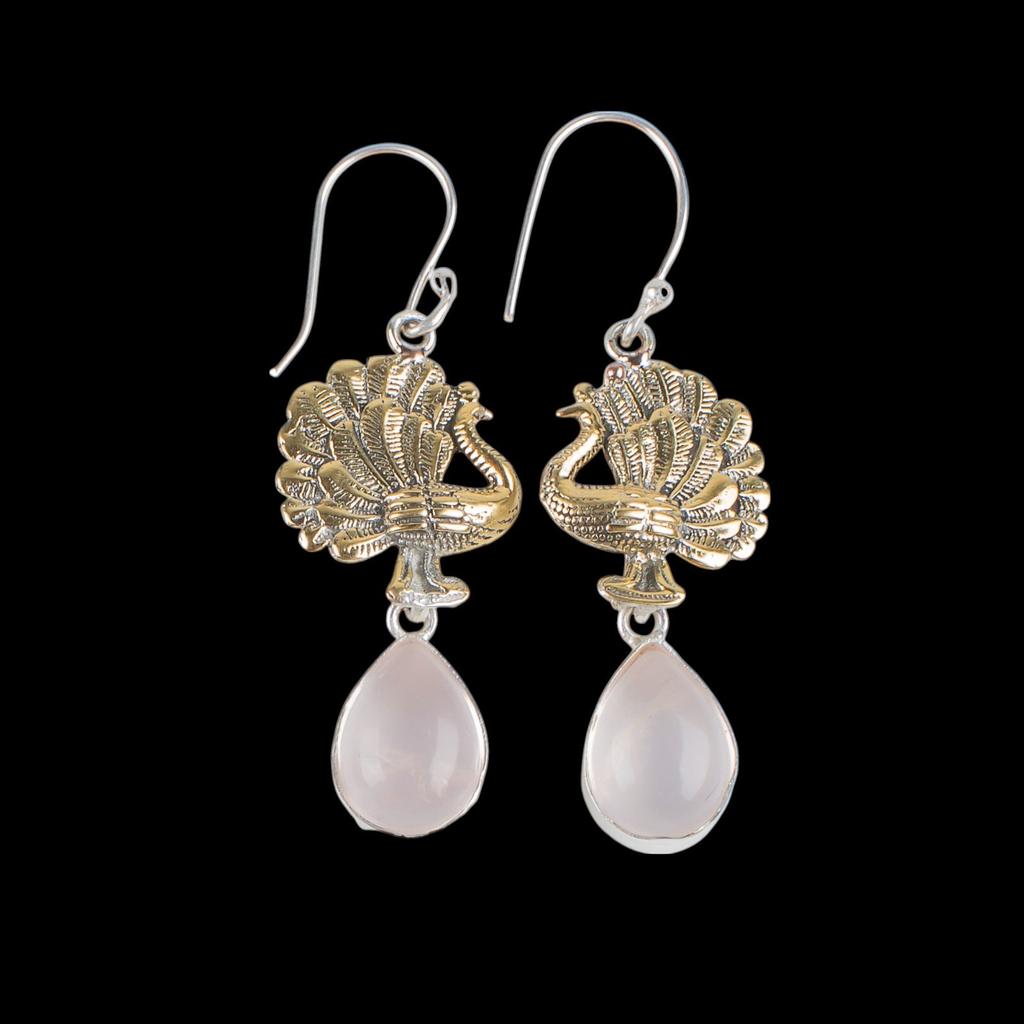 Natürlicher Rosenquarz Edelstein 925 Sterling Silber Schmuck Handgefertigte Ohrringe 2,20" EE-44-22