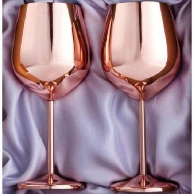 Diwali Gifting Special Copper Plated Wine Glasses Unbreakable Wine Goblets Gift for Men and Women Set of 2 Pcs